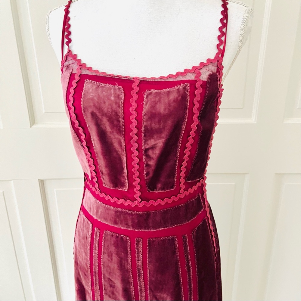 Alberta Ferretti magenta red velvet and tulle dress 6 - Picture 8 of 16